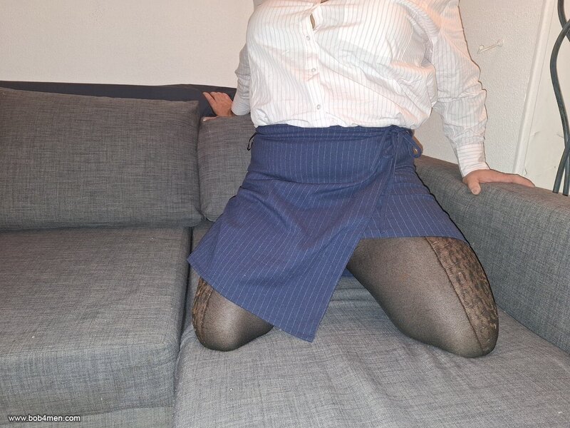 On the sofa, legs open